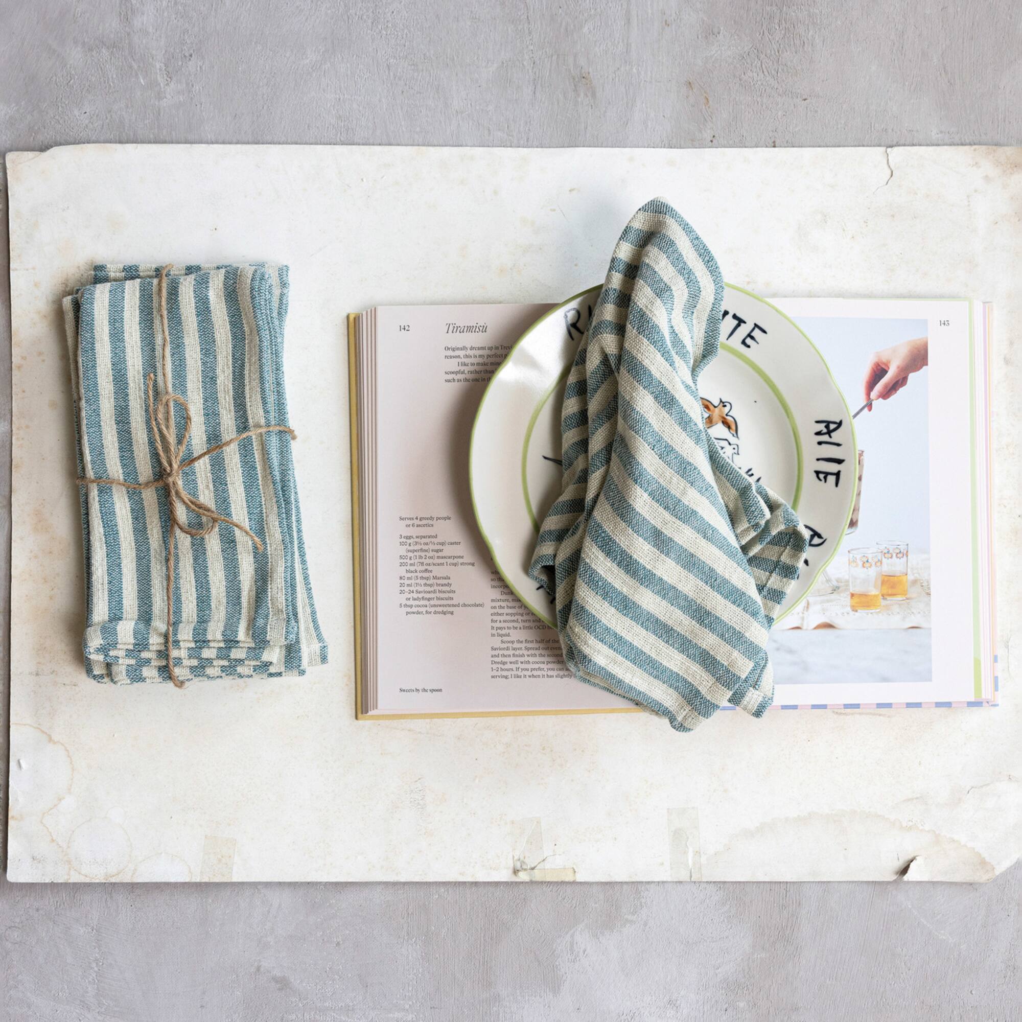 Hello Honey® Blue & Natural Striped Cotton Napkins, 4ct.